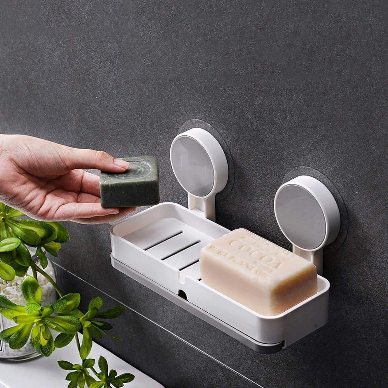 Adhesive Soap Dish Holder with Drain